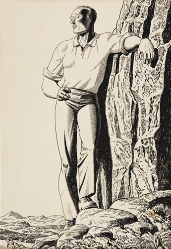 ROCKWELL KENT A Man on a Rocky Outcropping.
